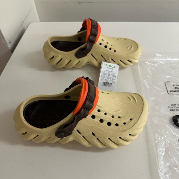 Echo Crocs Cream and Orange Mules Perforated Comfort Design Men’s 6/Women’s 8. - Picture 2 of 7